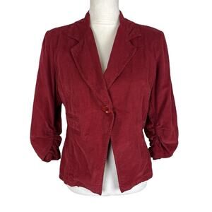 INIZIO Blazer Jacket Red Corduroy Single Button 3/4 Sleeve Size Small NEW VTG